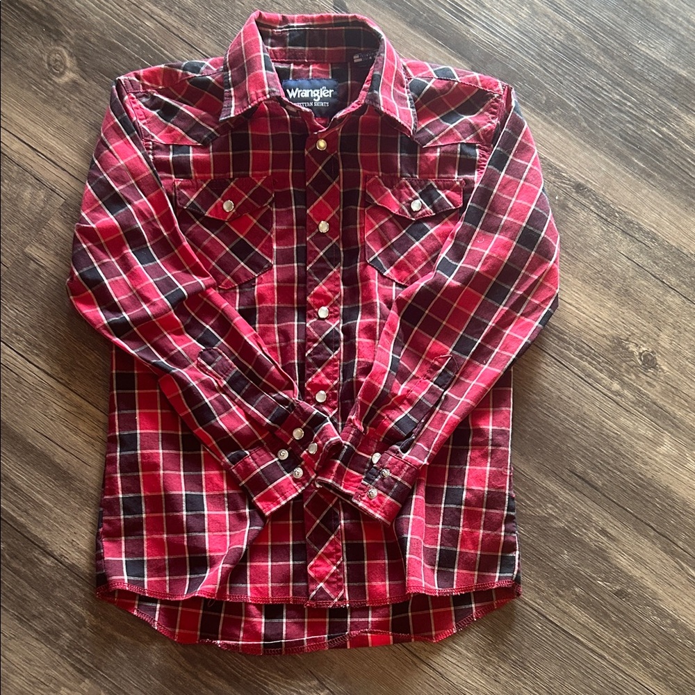Wrangler Kids Plaid Button Down Shirt - Red and Black